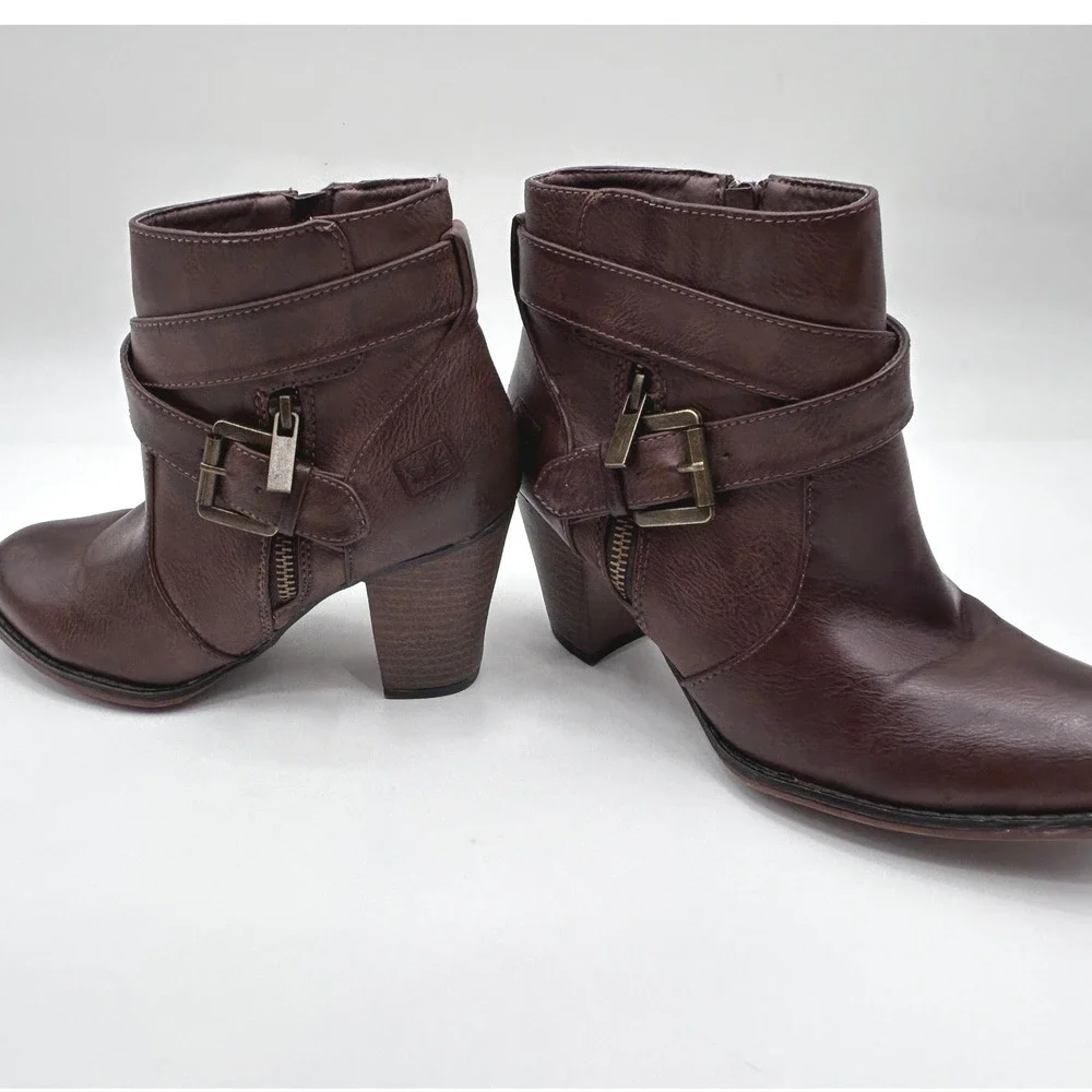 Dirty Laundry Womens Brown Faux Leather Buckle Strap Ankle Boots Block Heel 6.5